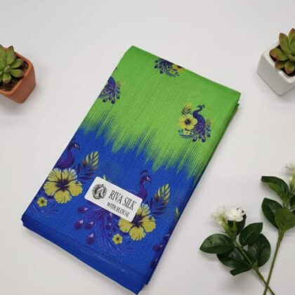 Green & Blue Peacock Design Fancy Silk Saree with Blouse