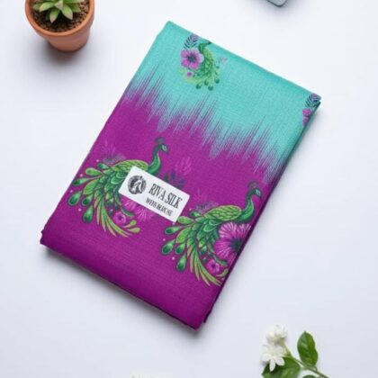 Purple & Aqua Peacock Fancy Silk Saree