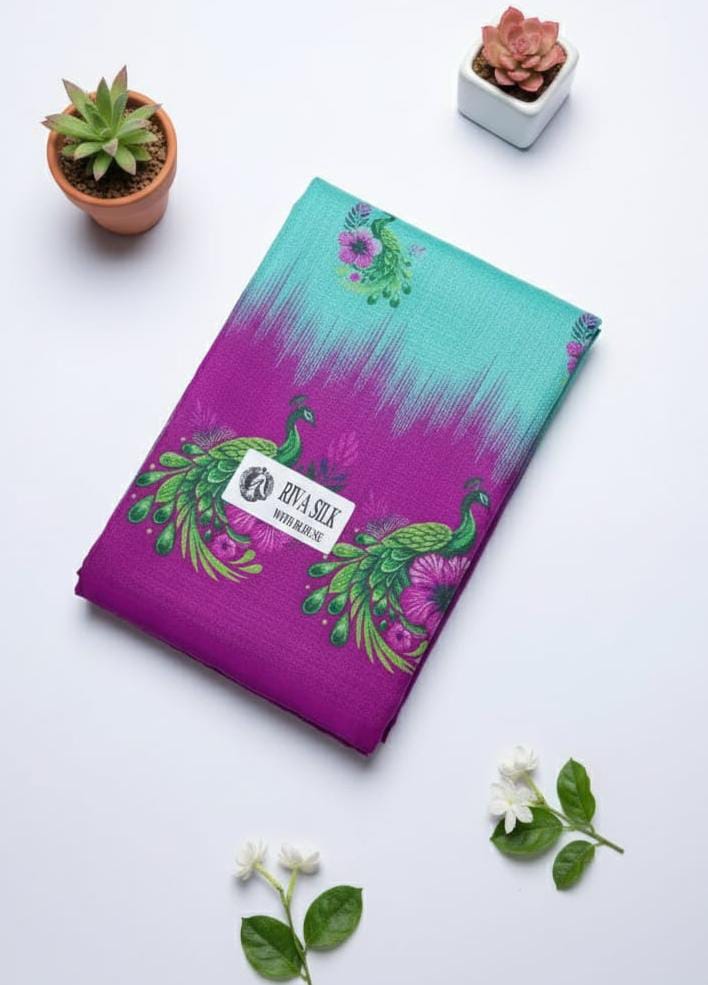 Purple & Aqua Peacock Fancy Silk Saree