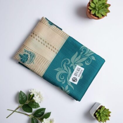 Teal & Beige Classic Fancy Silk Saree