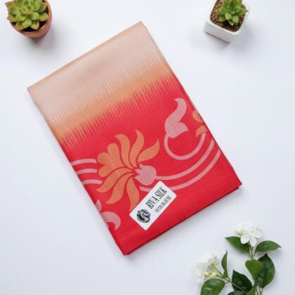 Peach & Red Floral Fancy Silk Saree