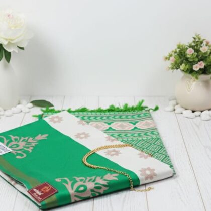 Festive Parrot Green & White Geometric Fancy Silk Saree
