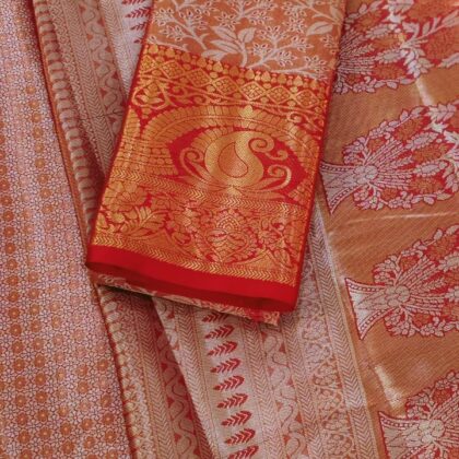 Rich Gold & Scarlet Red Peacock Brocade Silk Saree