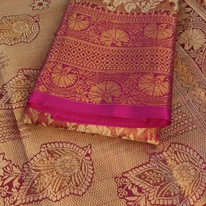 Classic Gold & Magenta Floral Brocade Silk Saree