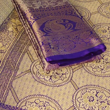 Regal Gold & Deep Purple Peacock Brocade Silk Saree