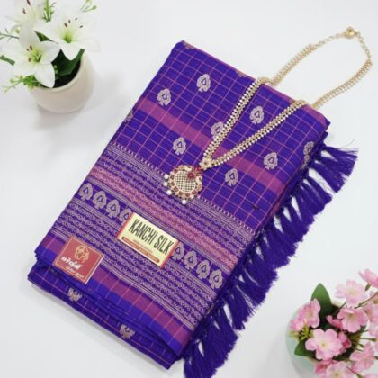 Luxurious Deep blue Checked Kanchi Silk Saree