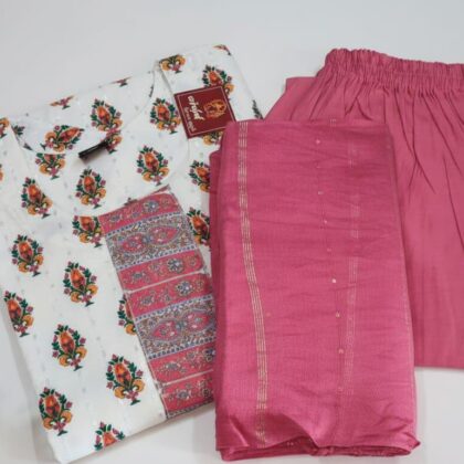 Vibrant White & Pink Floral Print Kurti Set with Dupatta