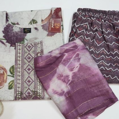 Bohemian Plum Floral & Zig-Zag Print Kurti Set