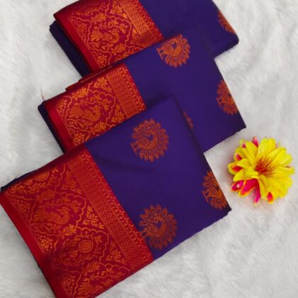 Striking Royal Purple Silk Saree with Fire-Red Zari Border
