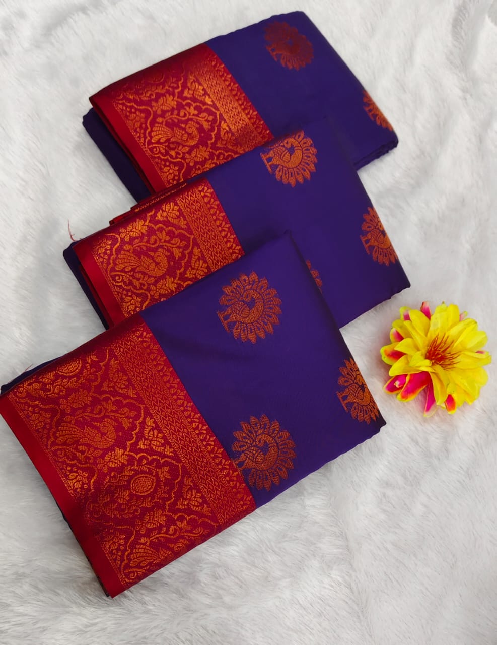 Striking Royal Purple Silk Saree with Fire-Red Zari Border
