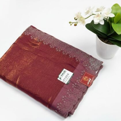 Nebula Maroon Shimmer Saree with Celestial Silver Embellishment