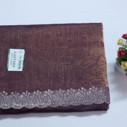 Cosmic Plum Shimmer Saree with Starlight Silver Cutwork Border