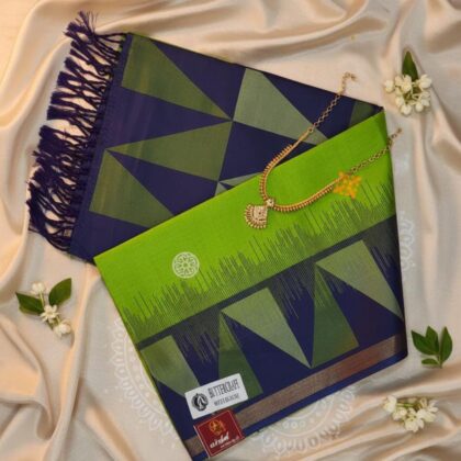 Bold Geometric Vittercase Saree in Lime Green & Navy Blue