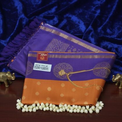 Abstract Swirl Vittercase Saree in Sun Gold & Nebula Purple